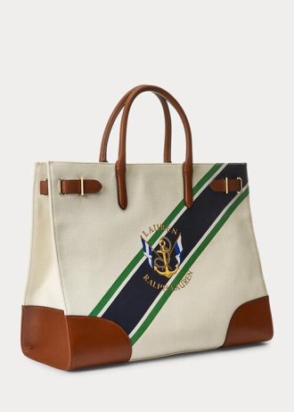 Natural/Graphic Stripe Women’s Ralph Lauren Print Canvas Large Devyn Tote Bags