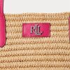 Natural/Sport Pink Women’s Ralph Lauren Leather-Trim Straw Large Brie Tote Bags