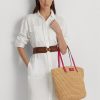 Natural/Sport Pink Women’s Ralph Lauren Leather-Trim Straw Large Brie Tote Bags