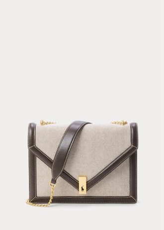 Natural/Tobacco Women’s Ralph Lauren Polo ID Canvas Envelope Chain Crossbody Bags