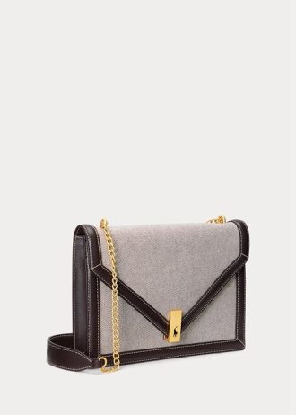 Natural/Tobacco Women’s Ralph Lauren Polo ID Canvas Envelope Chain Crossbody Bags