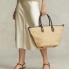 Natural Women’s Ralph Lauren Leather-Trim Straw Medium Bellport Tote Bags