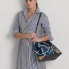 Nautical Rope Print Women’s Ralph Lauren Crosshatch Leather Large Hanna Satchel Bags