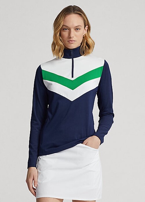 Navy / Green Women’s Ralph Lauren Chevron-Stripe Quarter-Zip Sweatshirts Navy / Green Women’s Ralph Lauren Chevron-Stripe Quarter-Zip Sweatshirts