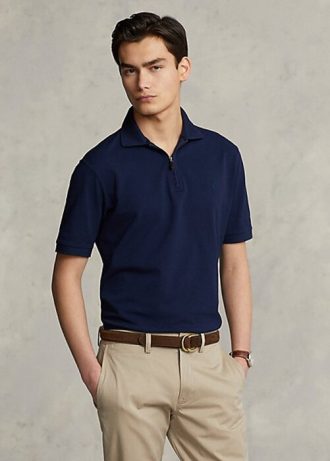 Navy Men’s Ralph Lauren Stretch Mesh Zip Polo Shirts