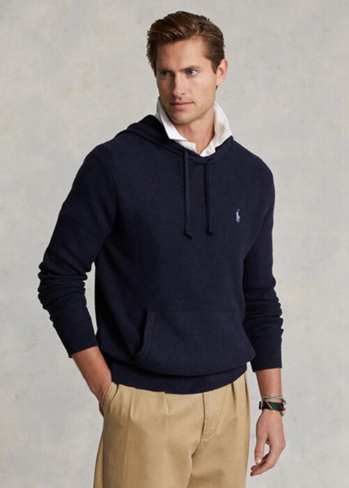 Navy Men’s Ralph Lauren Textured Cotton Hooded Jumper Sweaters Navy Men’s Ralph Lauren Textured Cotton Hooded Jumper Sweaters