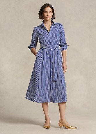 Navy / White Women’s Ralph Lauren Belted Striped Dress
