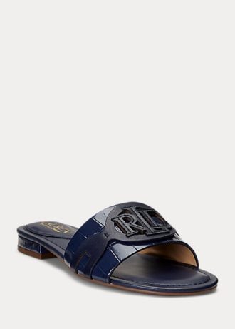 Navy Women’s Ralph Lauren Alegra Crocodile-Embossed Leather Flat Shoes