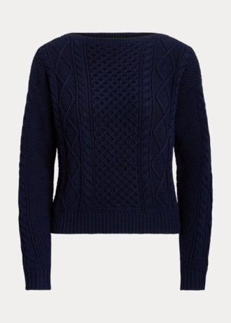 Navy Women’s Ralph Lauren Aran-Knit Cotton Boatneck Sweaters