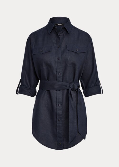Navy Women’s Ralph Lauren Belted Linen Shirts Navy Women’s Ralph Lauren Belted Linen Shirts