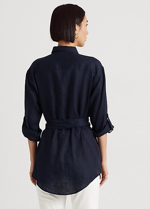 Navy Women’s Ralph Lauren Belted Linen Shirts Navy Women’s Ralph Lauren Belted Linen Shirts