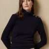 Navy Women’s Ralph Lauren Buttoned Cashmere Turtleneck Sweaters