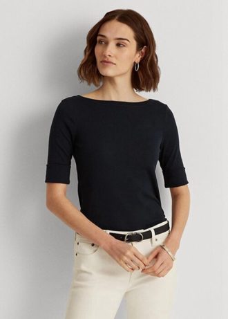 Navy Women’s Ralph Lauren Cotton Boatneck   Tops