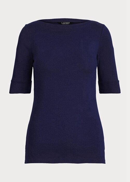 Navy Women’s Ralph Lauren Cotton Boatneck Tops Navy Women’s Ralph Lauren Cotton Boatneck Tops