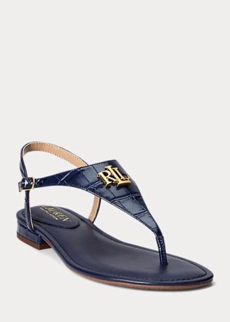 Navy Women’s Ralph Lauren Ellington Embossed Leather Sandals