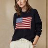 Navy Women’s Ralph Lauren Flag Cashmere Crewneck Sweaters