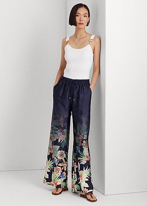 Navy Women’s Ralph Lauren Floral Charmeuse Wide-Leg Pants Navy Women’s Ralph Lauren Floral Charmeuse Wide-Leg Pants
