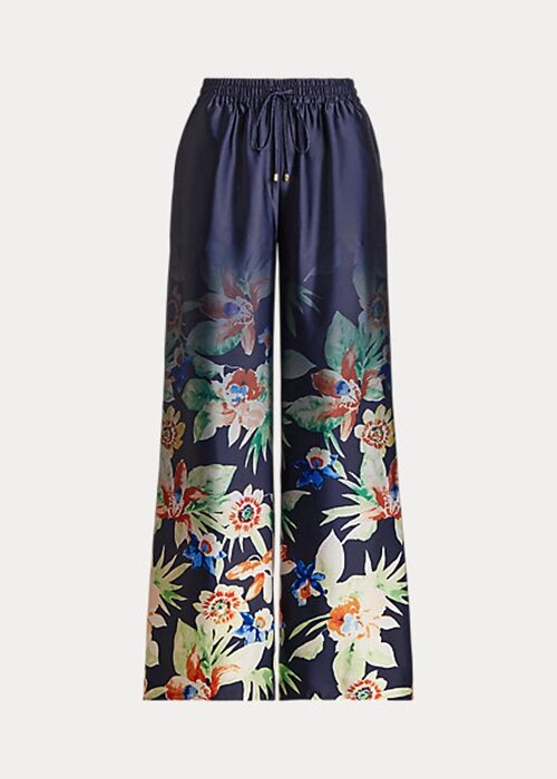 Navy Women’s Ralph Lauren Floral Charmeuse Wide-Leg Pants Navy Women’s Ralph Lauren Floral Charmeuse Wide-Leg Pants