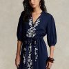 Navy Women’s Ralph Lauren Floral-Embroidered Gauze Maxidress Dress