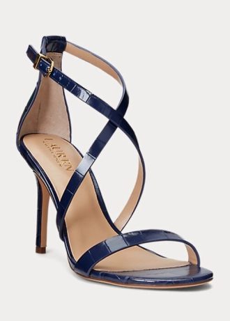 Navy Women’s Ralph Lauren Gabriele Embossed Leather Sandals