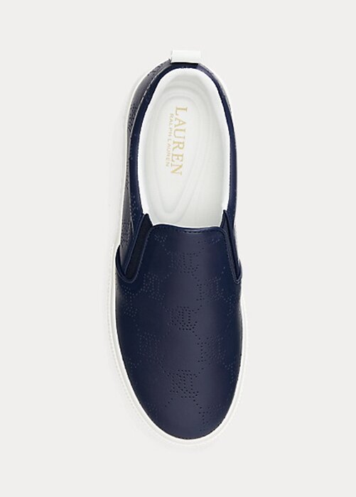 Navy Women’s Ralph Lauren Haddley Logo Leather Slip-On Sneakers Navy Women’s Ralph Lauren Haddley Logo Leather Slip-On Sneakers