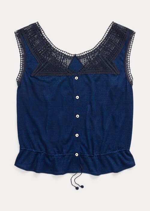 Navy Women’s Ralph Lauren Indigo Crochet-trim Camisole Shirts Navy Women’s Ralph Lauren Indigo Crochet-trim Camisole Shirts