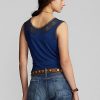 Navy Women’s Ralph Lauren Indigo Crochet-trim Camisole Shirts Navy Women’s Ralph Lauren Indigo Crochet-trim Camisole Shirts