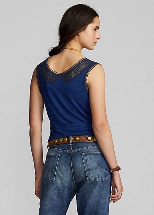 Navy Women’s Ralph Lauren Indigo Crochet-trim Camisole Shirts Navy Women’s Ralph Lauren Indigo Crochet-trim Camisole Shirts