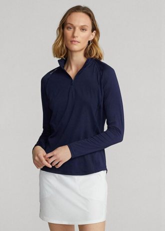 Navy Women’s Ralph Lauren Jersey Quarter-zip Pullover Sweatshirts