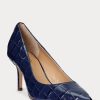 Navy Women’s Ralph Lauren Lanette Embossed Leather Heels