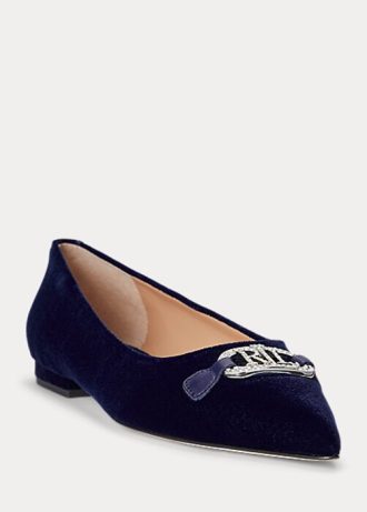 Navy Women’s Ralph Lauren Lilah Velvet Ballet Flat Shoes