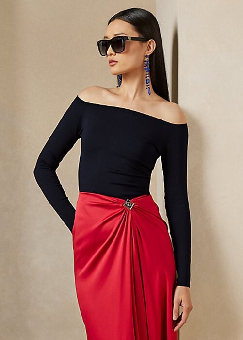 Navy Women’s Ralph Lauren Mulberry Silk Off-the-Shoulder Sweaters Navy Women’s Ralph Lauren Mulberry Silk Off-the-Shoulder Sweaters