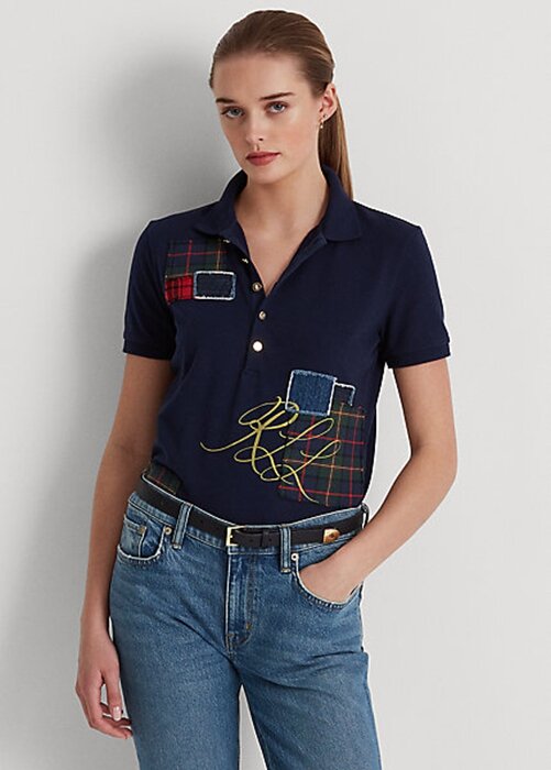Navy Women’s Ralph Lauren Patchwork Piqué Polo Shirts Navy Women’s Ralph Lauren Patchwork Piqué Polo Shirts
