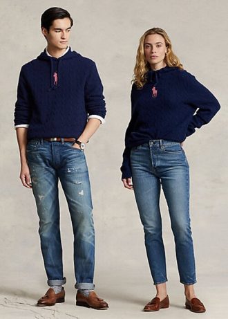 Navy Women’s Ralph Lauren Pink Pony Cable Cashmere Hooded Sweaters