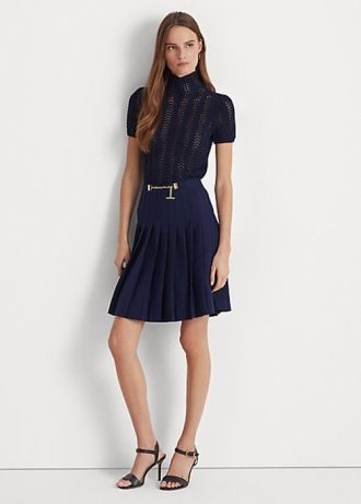 Navy Women’s Ralph Lauren Pleated Georgette   Skirts