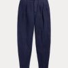 Navy Women’s Ralph Lauren Pleated Linen-Blend Twill Pants