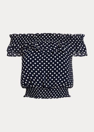 Navy Women’s Ralph Lauren Polka-dot Off-the-shoulder Blouse  Shirts