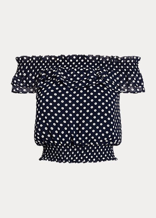 Navy Women’s Ralph Lauren Polka-dot Off-the-shoulder Blouse Shirts Navy Women’s Ralph Lauren Polka-dot Off-the-shoulder Blouse Shirts