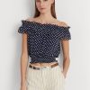 Navy Women’s Ralph Lauren Polka-dot Off-the-shoulder Blouse Tops Navy Women’s Ralph Lauren Polka-dot Off-the-shoulder Blouse Tops