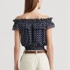 Navy Women’s Ralph Lauren Polka-dot Off-the-shoulder Blouse Tops Navy Women’s Ralph Lauren Polka-dot Off-the-shoulder Blouse Tops