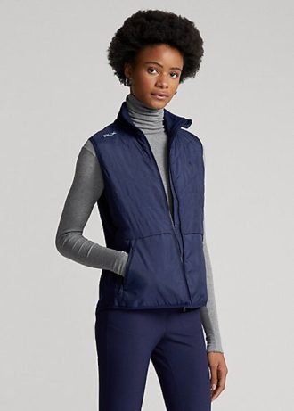 Navy Women’s Ralph Lauren Quilted-Front Hybrid Full-Zip Vest