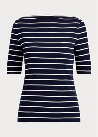 Navy Women’s Ralph Lauren Striped Boatneck   Tops