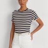 Navy Women’s Ralph Lauren Striped Stretch Cotton  T Shirts
