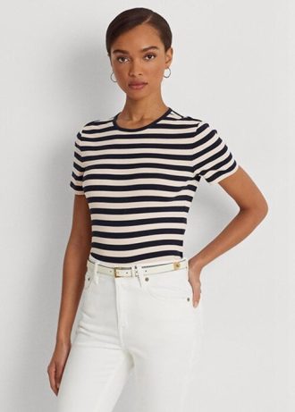 Navy Women’s Ralph Lauren Striped Stretch Cotton  T Shirts
