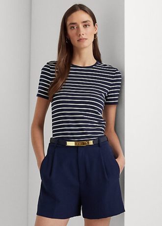Navy Women’s Ralph Lauren Striped Stretch Cotton  T Shirts