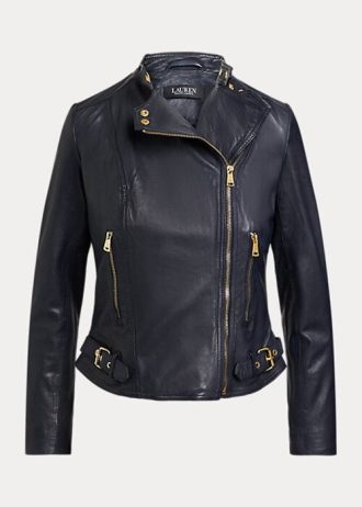 Navy Women’s Ralph Lauren Tumbled Leather Moto Jackets