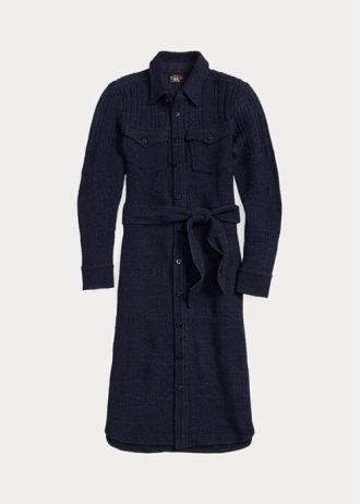 Navy Women’s Ralph Lauren Wool-Cotton Belted Dress Navy Women’s Ralph Lauren Wool-Cotton Belted Dress