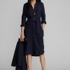 Navy Women’s Ralph Lauren Wool-Cotton Belted Dress Navy Women’s Ralph Lauren Wool-Cotton Belted Dress
