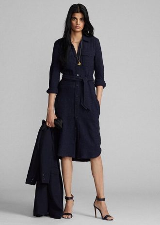 Navy Women’s Ralph Lauren Wool-Cotton Belted Dress Navy Women’s Ralph Lauren Wool-Cotton Belted Dress