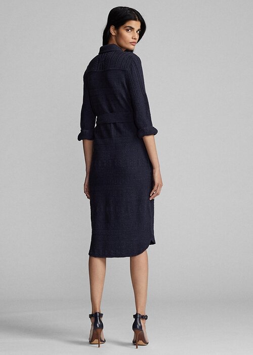 Navy Women’s Ralph Lauren Wool-Cotton Belted Dress Navy Women’s Ralph Lauren Wool-Cotton Belted Dress